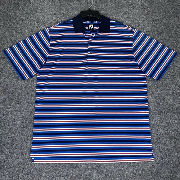Footjoy Polo Shirt Men L Red Blue Striped Golf FJ Performance Short Sleeve Adult - Picture 1 of 8